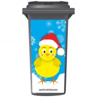 Christmas Chick In A Santa Hat Wheelie Bin Sticker Panel